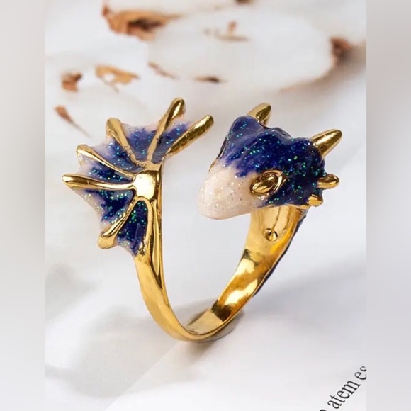 ✨3/$38 New Drip Glaze Glitter Blue Lucky Dragon Adjustable Statement Ring - Picture 11 of 14